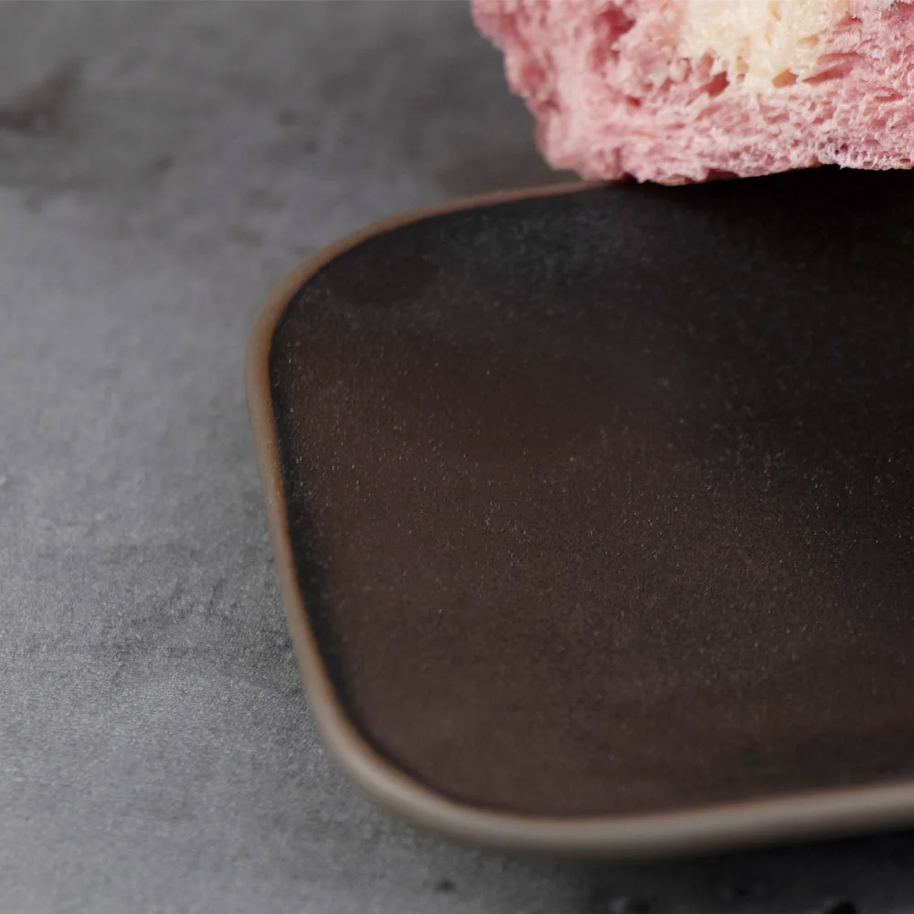 Высокотемпературные фарфоровые тарелки, скандинавские прямоугольные закругленные углы, матовая черная тарелка для салата, тарелка для хлеба