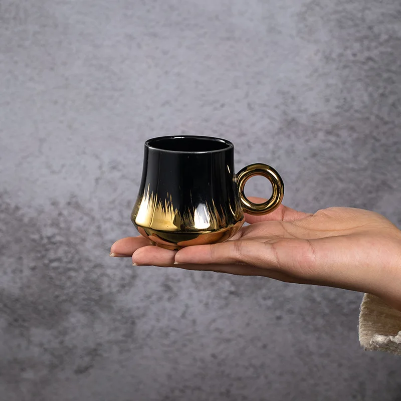 Wholesale Creative Ceramic Coffee Milk Cup Luxury Ceramic Coffee Mug Gift Box Set Turkish Gold Edge Cup With Saucer