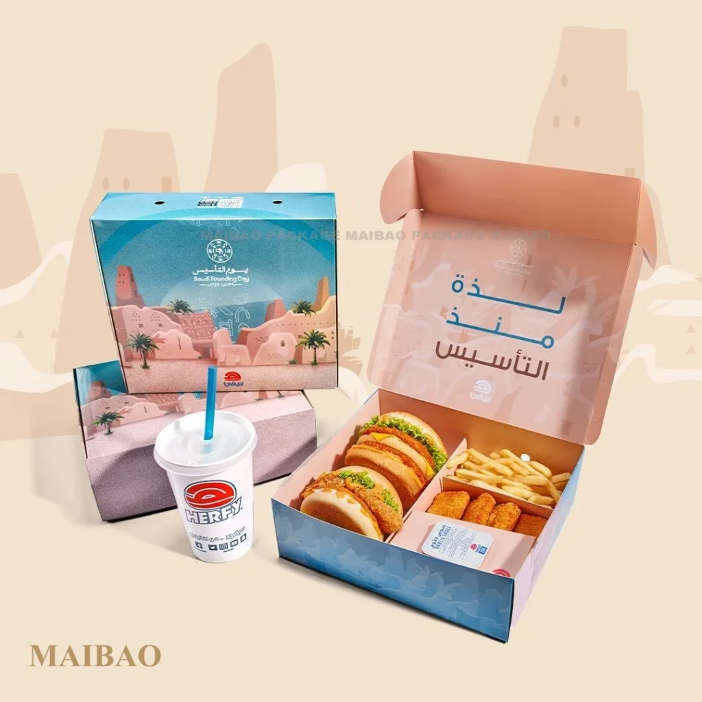 Напечатанная на заказ экологически чистая крафт-гофрированная упаковка для картофеля фри, гамбургеров, бургеров, одноразовые коробки для упаковки пищевых продуктов с логотипом