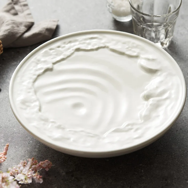 Nordic White 8-inch Double Layer Ceramic Plate Luxury Eco-Friendly Restaurant Home Retaining Tray Sustainable Desserts Parties