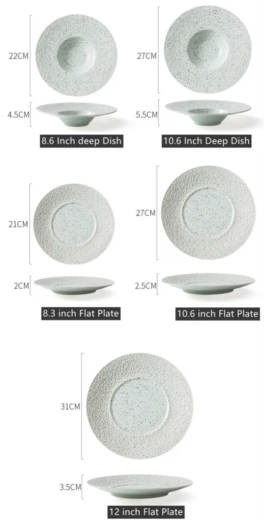 Embossed Meteorite Pattern Restaurant Round Ceramic Serving Deep Dish Salad Soup Porcelain White Dinner Plates