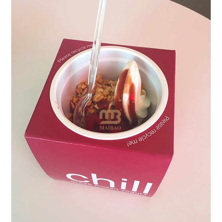 Оптовая торговля Коробка для мороженого на вынос Десерт Йогурт Мороженое Бумажная миска Коробка для упаковки пищевых продуктов Пользовательские коробки для десертов с упаковкой логотипа
