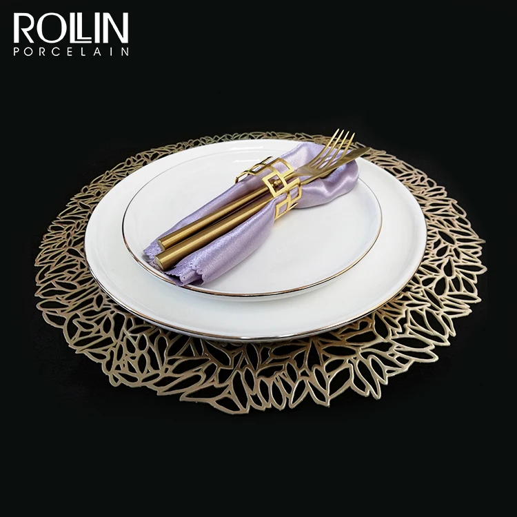 Белая тарелка, фарфоровая золотая оправа, белая обеденная тарелка, керамический набор столовой посуды для ресторана
