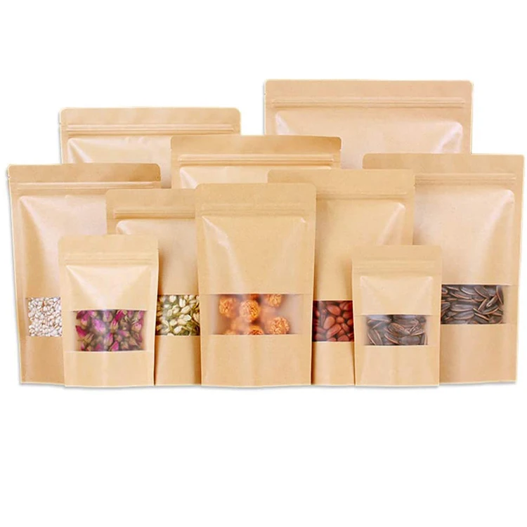 Пользовательская печатная маленькая биоразлагаемая кулинарная упаковка для упаковки на молнии на молнии коричневая крафта