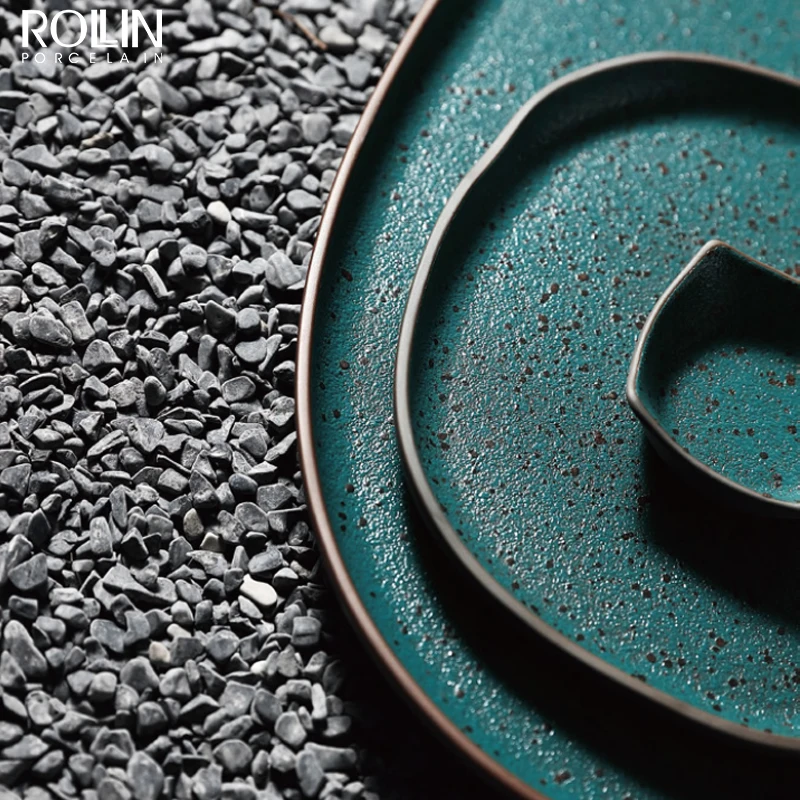 Chaozhou керамическая зеленая посуда в деревенском стиле, фарфоровые тарелки, тарелки, набор столовой посуды, керамическая посуда, обеденный набор, принадлежности для отелей