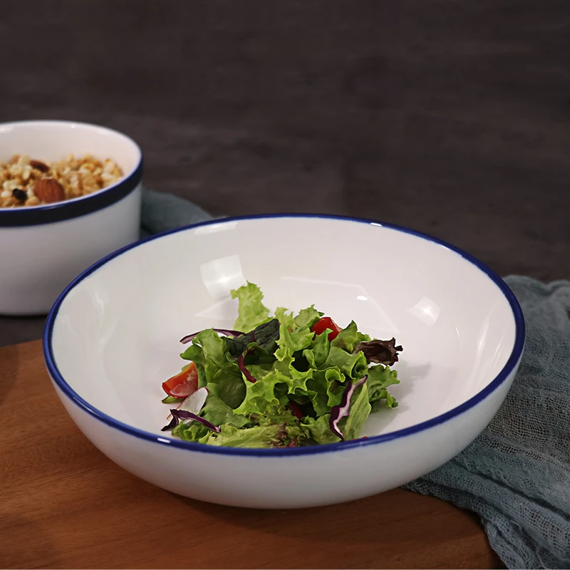 Посуда для ресторана и отеля, посуда с синей оправой, обеденный набор, керамический набор для ресторана, самолета, круизного лайнера, набор столовой посуды для ресторана