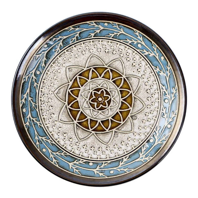 Factory Direct Nordic Style Blue Ceramic Plates and Dishes Luxury Round Set for Wedding Home or Business Sustainable Elegant