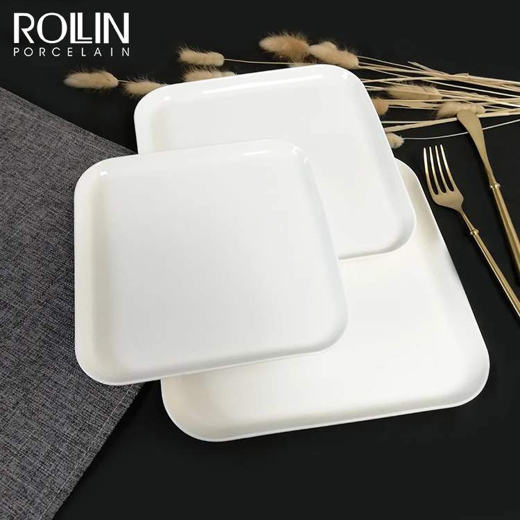 Дешевый набор керамической посуды для ресторана, фарфоровая сервировочная тарелка, белый набор керамической посуды квадратной формы для общественного питания