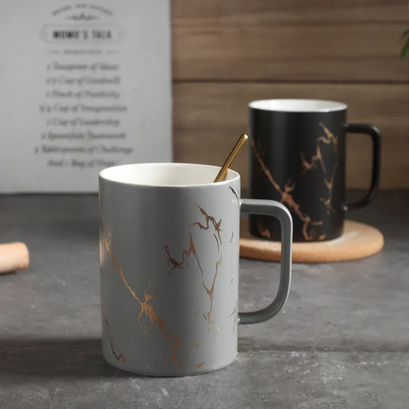 Luxury Nordic Gold Glazed Marble Ceramic Cup Mug Custom Coffee Milk Tea Cup Mugs