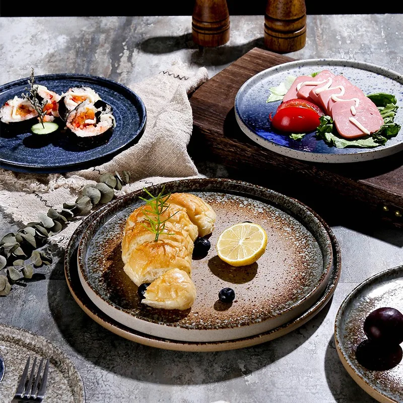 Японская керамическая посуда, креативная плоская тарелка для пиццы, пасты, скандинавская домашняя посуда для ресторана, оптовая продажа, наборы тарелок, роскошная посуда