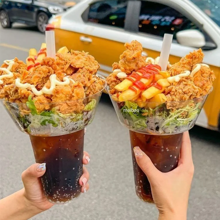 Индивидуальный логотип Холодные напитки Бумажные стаканчики Одноразовые крылышки картофеля фри на вынос Закуски и напитки в одной чашке Пластиковый стаканчик 375 мл для напитков