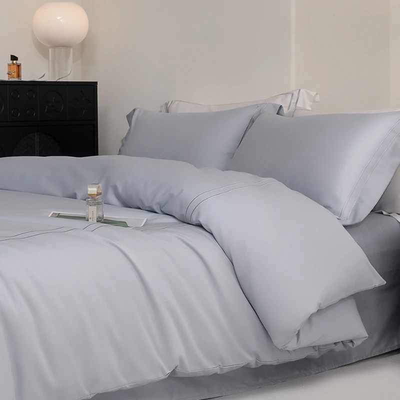 Ультра мягкий шелковистый роскошный комплект постельного белья из 100% длинноволокнистого хлопка 600TC, пододеяльник с вышивкой, белый/светло-серый комплект постельного белья для отеля