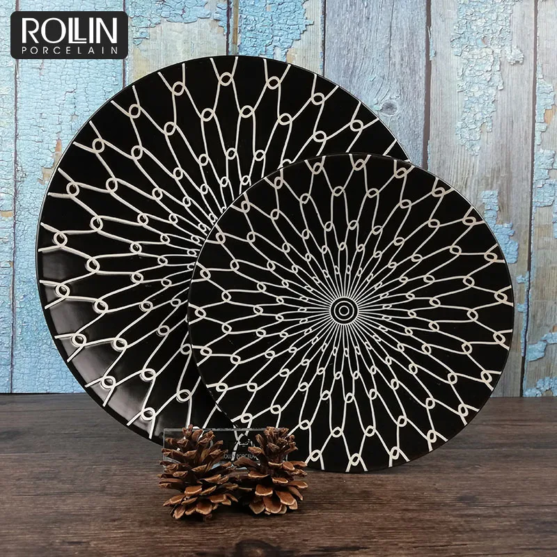 Новый дизайн, белая, черная керамическая фарфоровая наклейка, боковая тарелка, столовая посуда, обеденный набор