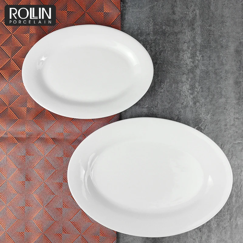 Высокое качество общественного питания популярный дизайн керамическая тарелка для шведского стола фарфоровая овальная тарелка с рыбой для общественного питания