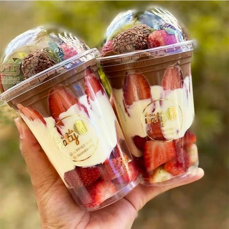 Изготовленные на заказ одноразовые прозрачные стаканчики для смузи с крышками, миска для фруктового йогурта, десерта, пластиковый стаканчик для мороженого, пластиковые стаканчики на 20 унций с крышками