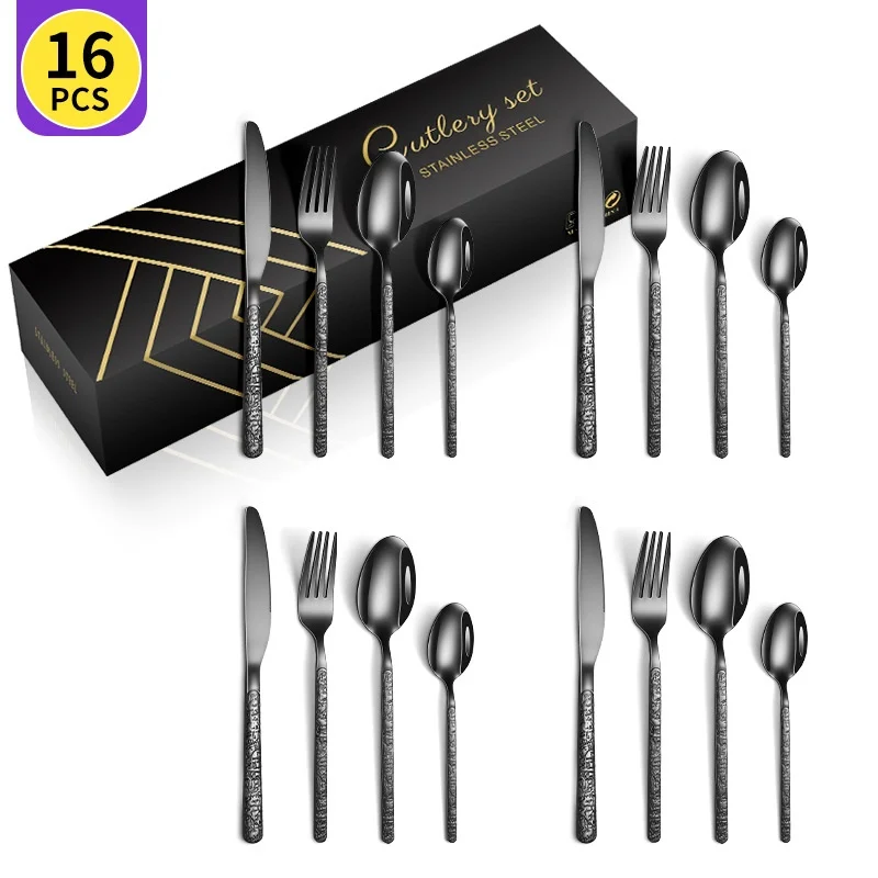 Столовые приборы, 24 шт., позолоченный блок, высококачественный нож, вилка, ложка из нержавеющей стали, набор со стильной подарочной коробкой для вечеринок