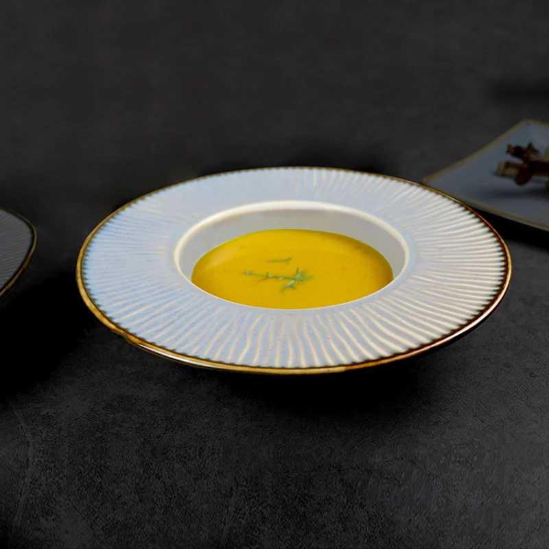 Антикварные фарфоровые тарелки с широкой оправой, тарелка для супа с макаронами, красочные тарелки для отеля