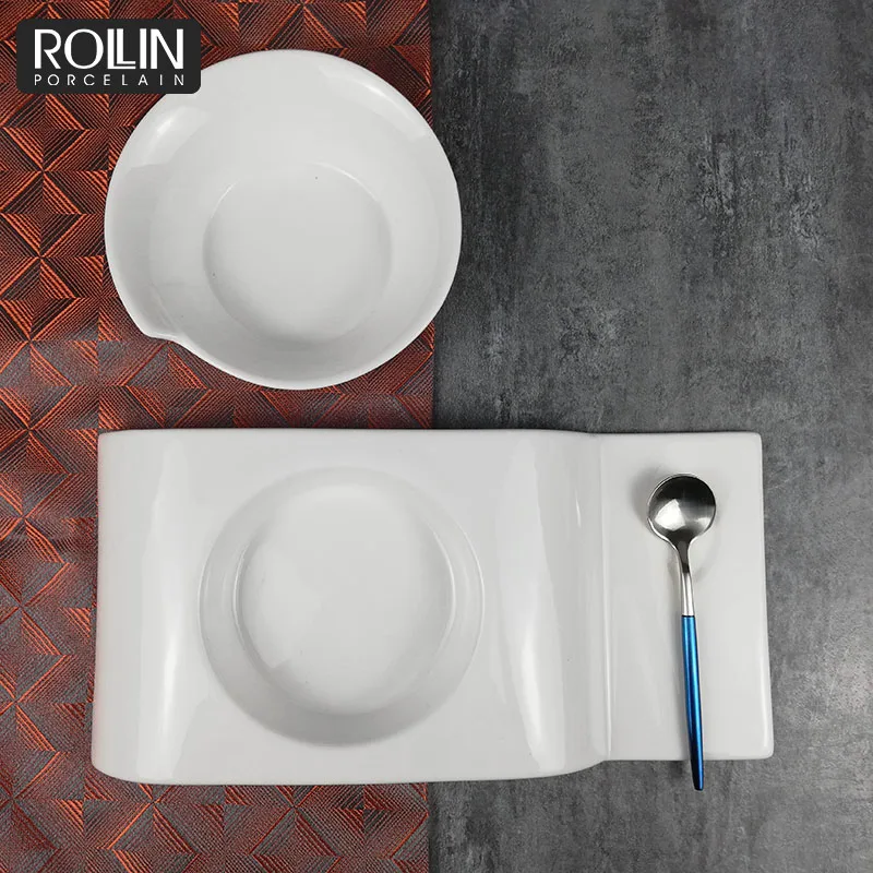 Десертные тарелки, миски, фарфоровая посуда высокого качества для ресторана, декоративная фарфоровая суповая тарелка с подносом