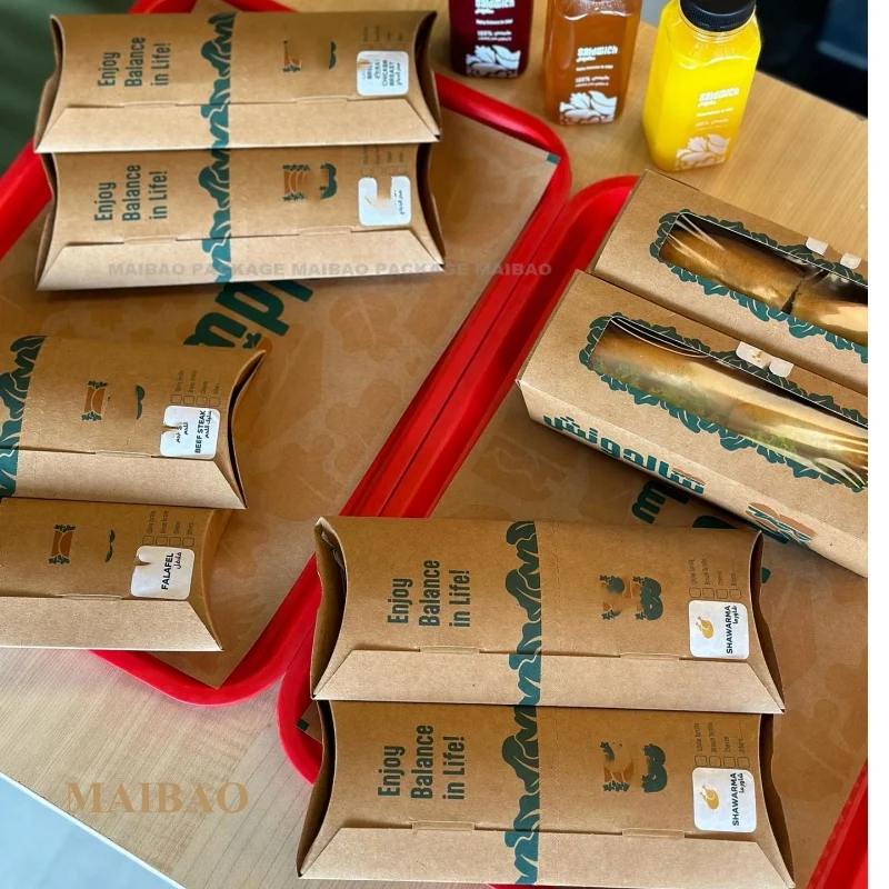 Коробка для пирога с принтом на вынос, конус для картофеля фри, биоразлагаемый пищевой сорт, донер, кебаб, буррито, бумага, упаковочная коробка для шаурмы