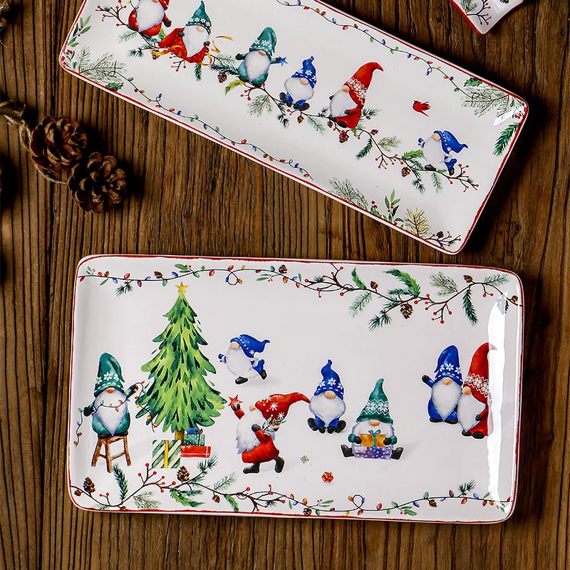 Christmas Ceramic Dishes Large Dining Plat Dinnerware Sets Ceramic Christmas Atmosphere Tableware Under Glazed Color