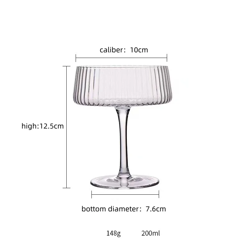 Бессвинцовая классическая ребристая стеклянная посуда для коктейлей Мартини Уникальные бокалы для вечеринок с вином Настраиваемый логотип