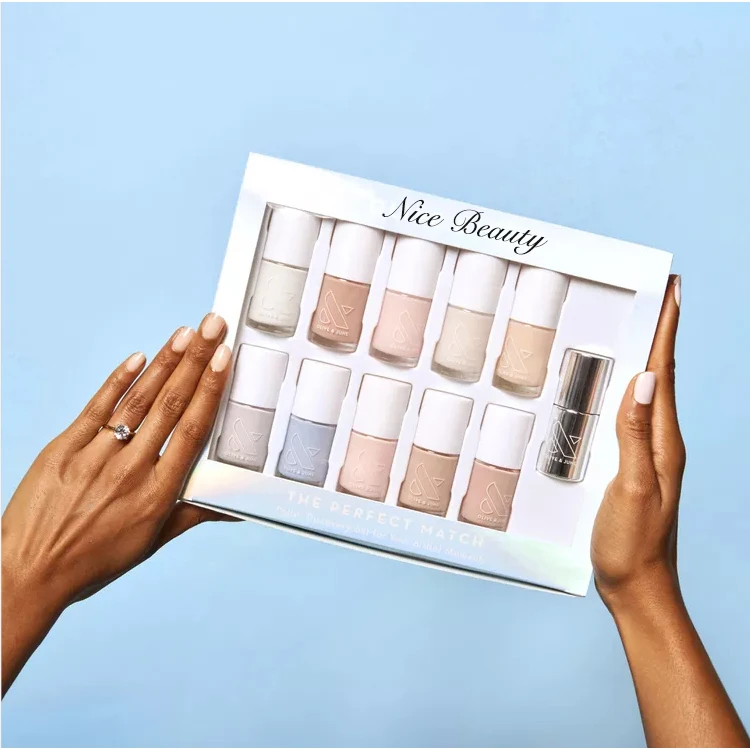 Экологически чистая гофрированная доставка Наборы для макияжа Коробка для демонстрации кистей для красоты Окно Косметическая упаковка Лак для ногтей Масло Бумажная коробка