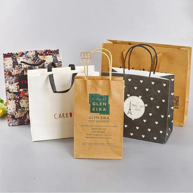 Оптовая продажа, индивидуальный размер, печать логотипа, необычный белый пакет из крафт-бумаги, специальный свадебный подарок, персонализированный подарочный пакет с ручкой