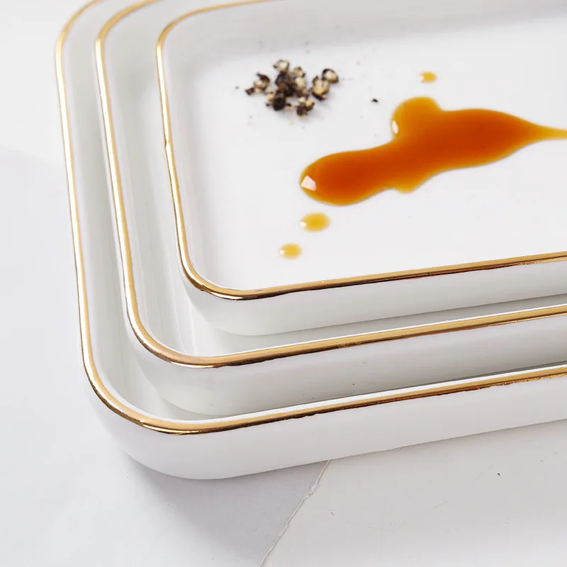 Japanese White Porcelain Restaurant Serving Long Ceramic Square Plate Sushi Plates and Dishes