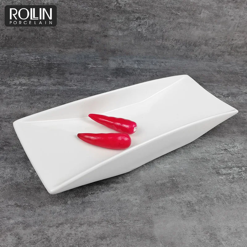 Современный дизайн Белые фарфоровые тарелки Белые керамические прямоугольные тарелки Посуда