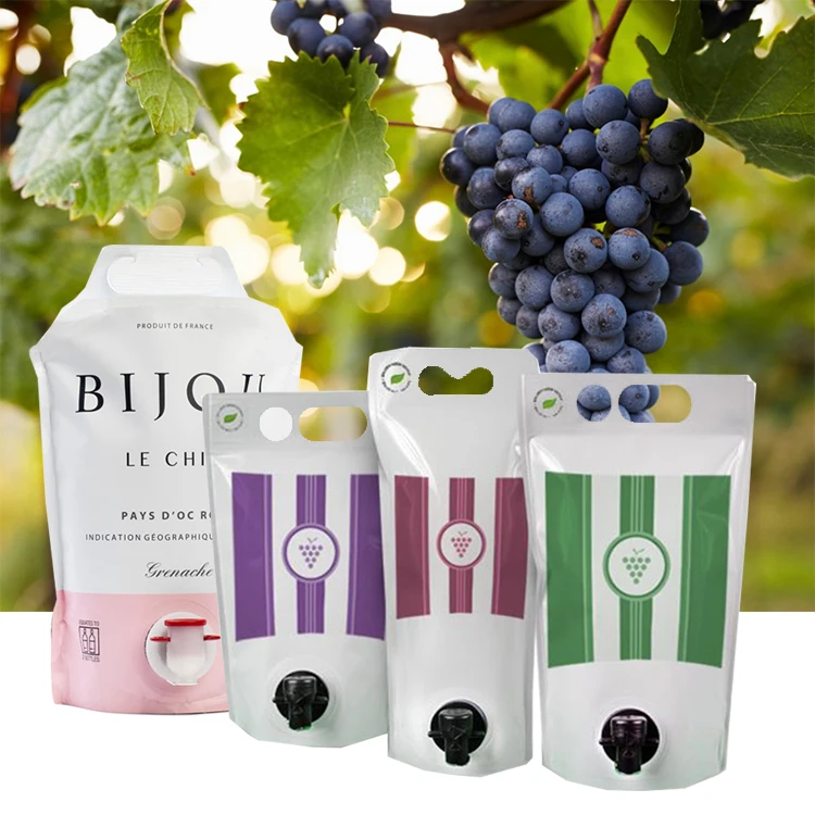Изготовленные на заказ вакуумные пакеты для упаковки напитков из алюминиевой фольги, экологически чистые биоразлагаемые пластиковые пакеты для жидкости для вина с носиком