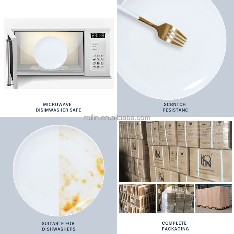 Белая фарфоровая посуда для отеля Фарфоровая посуда Индивидуальные круглые белые керамические наборы посуды Керамическая обеденная тарелка для отеля