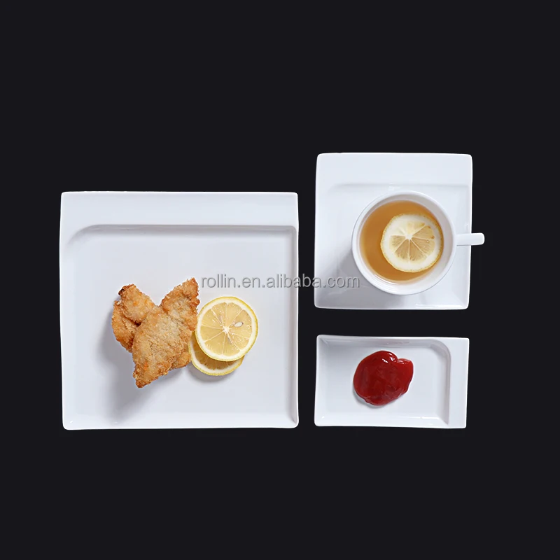 Оптовая продажа дешевой фарфоровой квадратной тарелки для ежедневного использования в банкетном отеле керамическая тарелка для гостиницы
