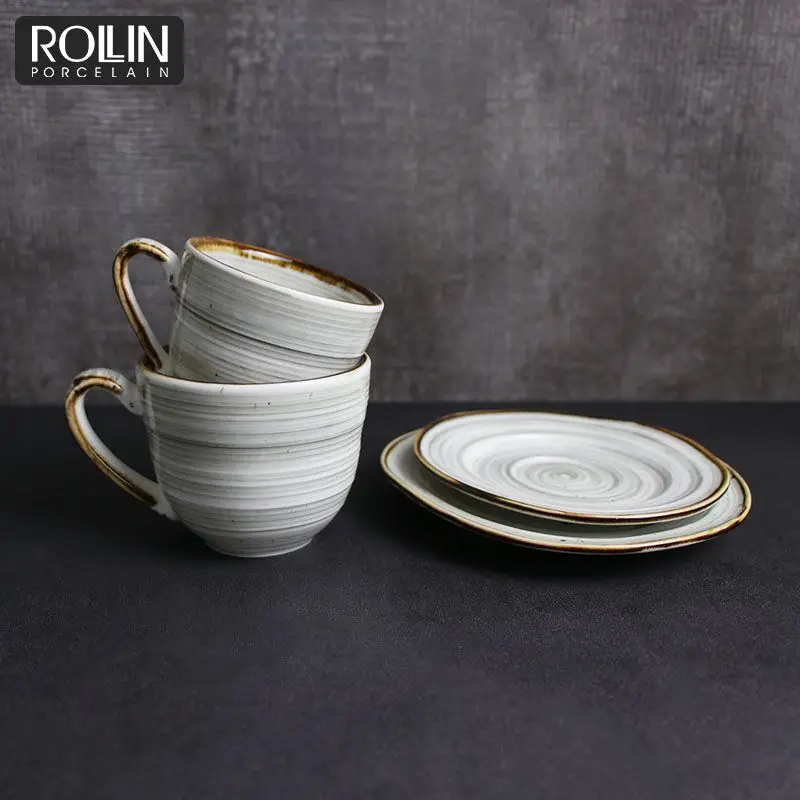 Оптовая продажа керамические кофейные чашки в скандинавском стиле творческий контрастный цвет керамическая чашка для кофе набор с блюдцем