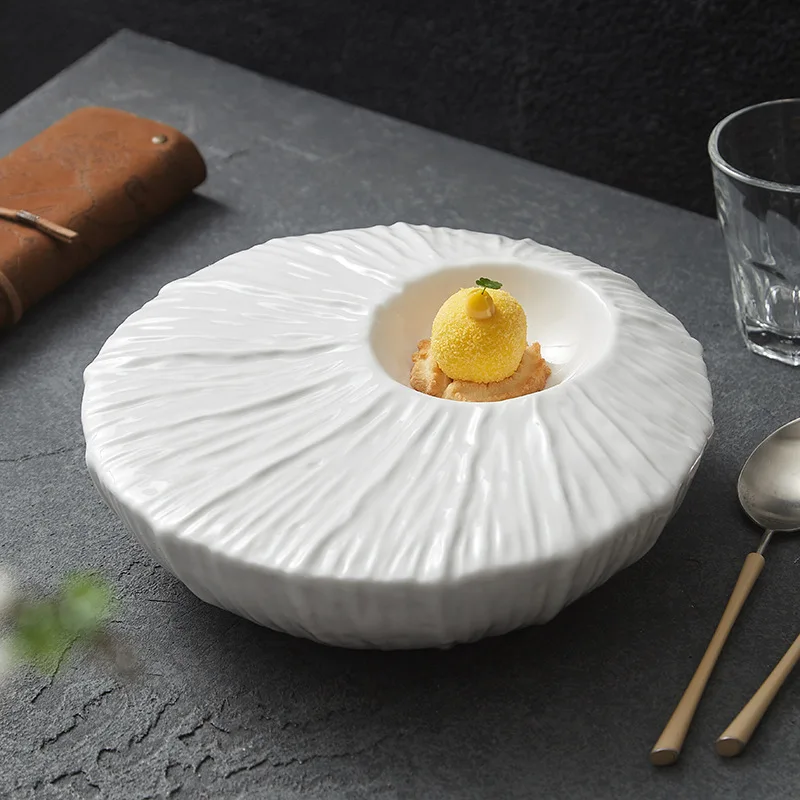 Nordic White Heat Luxury 8-inch Double Layer Ceramic Plate Eco-Friendly Restaurant Home Retaining Tray Desserts Dinner Plates