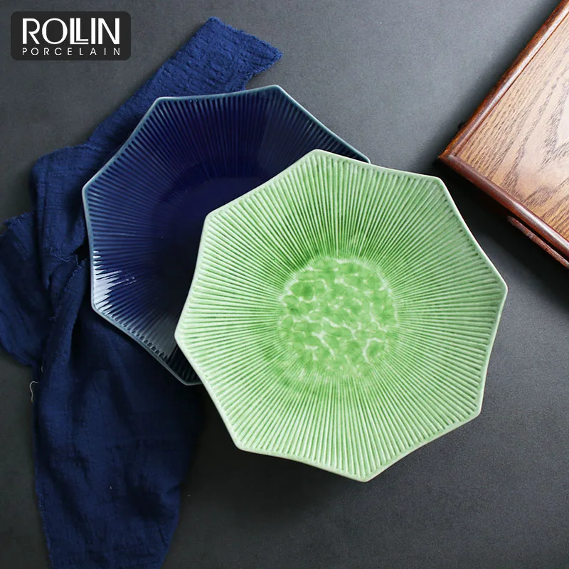 Изящные китайские керамические тарелки, посуда, тарелка в японском стиле, керамический набор посуды, тарелки, японский обеденный сервиз