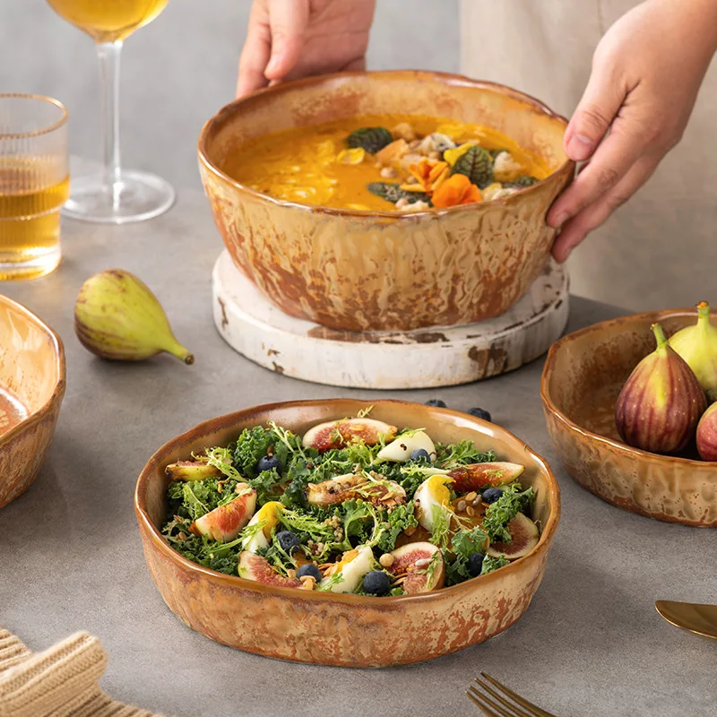 Посуда Horeca Retro Maillard для отелей и ресторанов Ассорти тарелок для супа, салата, ризотто с дизайном Assistte Ramen