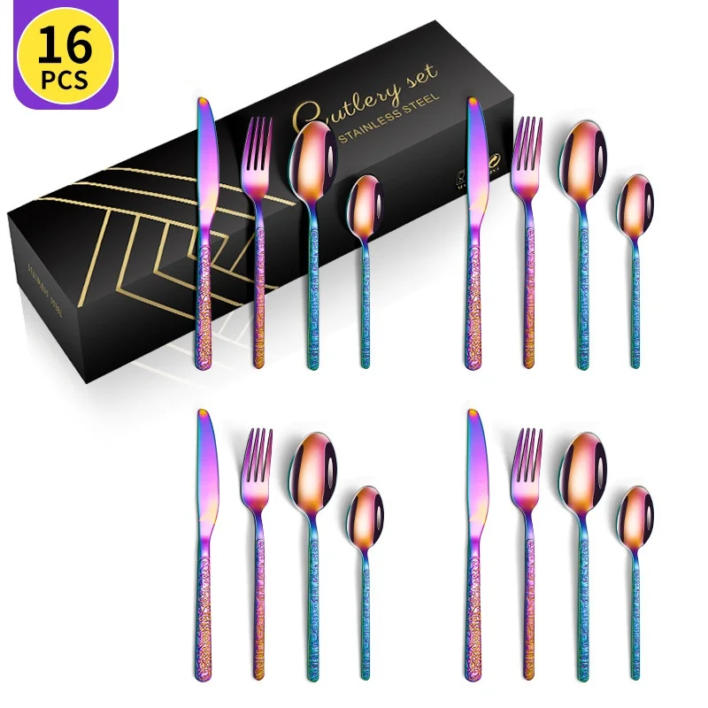 Столовые приборы, 24 шт., позолоченный блок, высококачественный нож, вилка, ложка из нержавеющей стали, набор со стильной подарочной коробкой для вечеринок