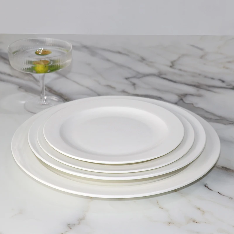 Горячие продажи в отеле и ресторане, простые белые круглые плоские керамические сервировочные тарелки