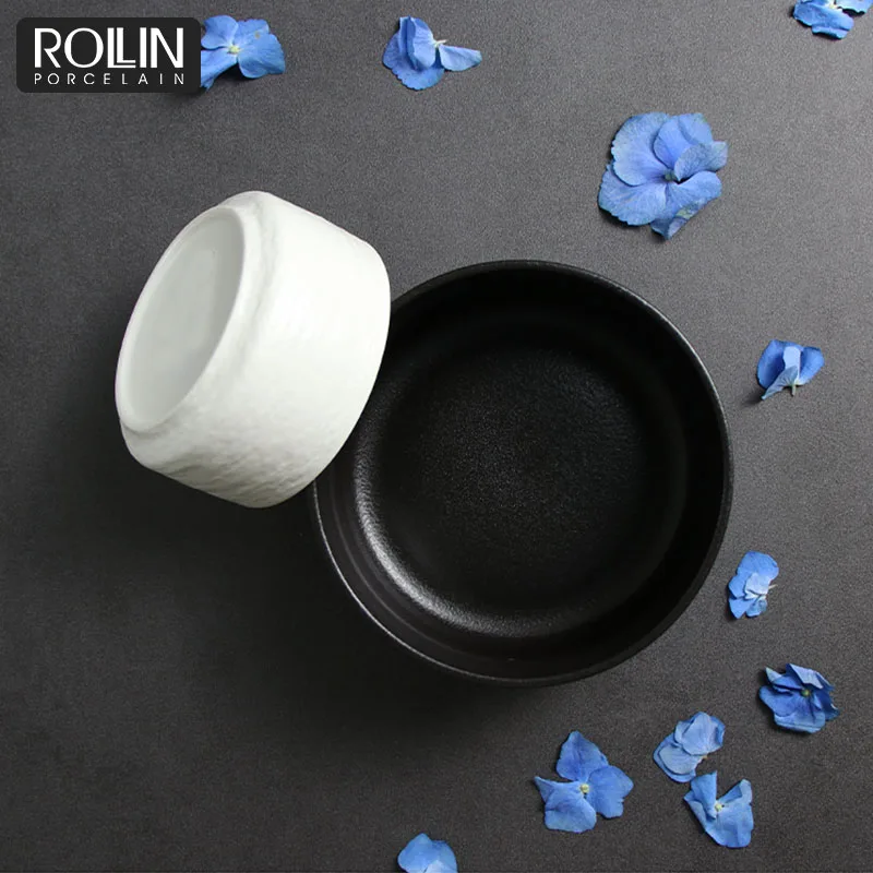 Фарфоровые штабелируемые миски Гуанчжоу Amaon, горячая керамика, матовый камень, черная суповая миска для отеля