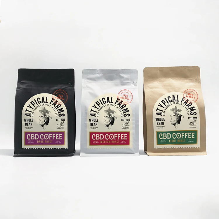 Напечатанный на заказ 250 г 340 г 500 г Pla биоразлагаемый чехол с боковой ластовицей пластиковая упаковка из майларовой фольги кофейный мешок с плоским дном и клапаном