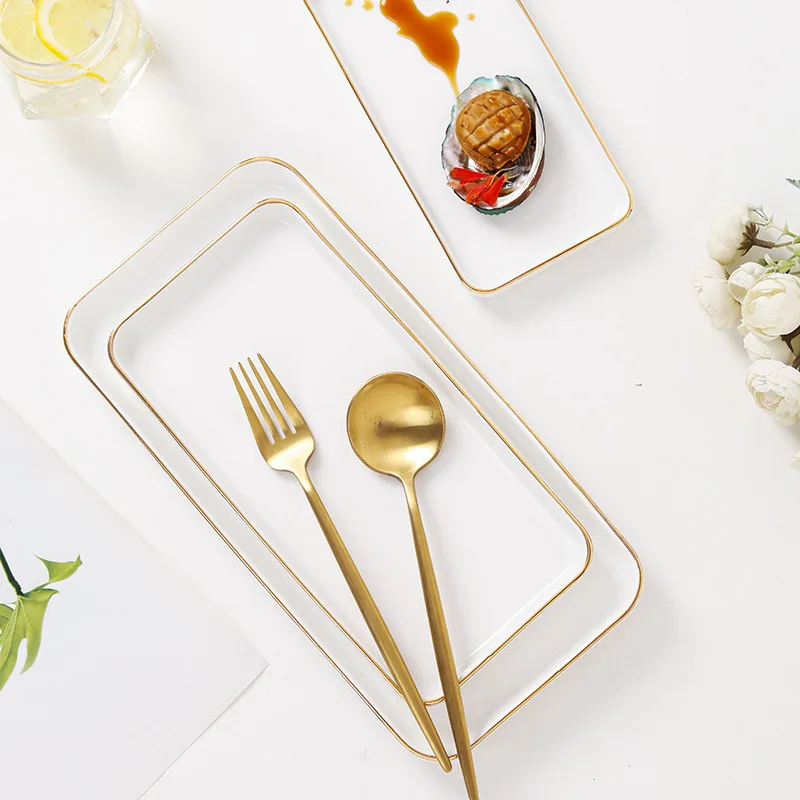 Japanese White Porcelain Restaurant Serving Long Ceramic Square Plate Sushi Plates and Dishes