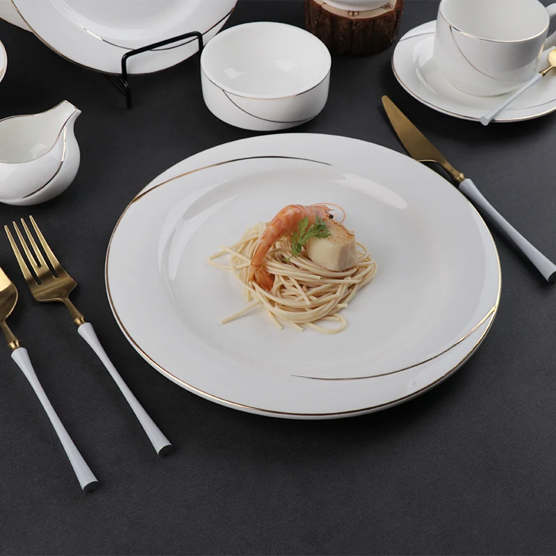Набор круглых тарелок, керамическая обеденная тарелка для отеля, фарфоровый набор — эксклюзивный классический и элегантный дизайн