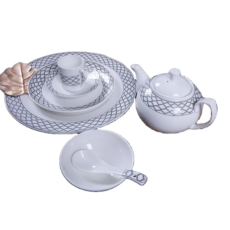 Серия линии хорошего качества, белая посуда, керамический костяной фарфор, обеденный набор, столовая посуда, тарелки для ресторана, тарелка, фарфор