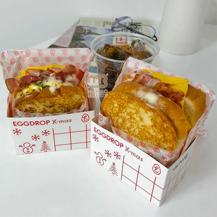 Одноразовая упаковка для сэндвичей на вынос, упаковочная коробка для картофеля фри, контейнер для куриных крылышек, бумажные коробки для сэндвичей с гамбургерами и картофелем фри