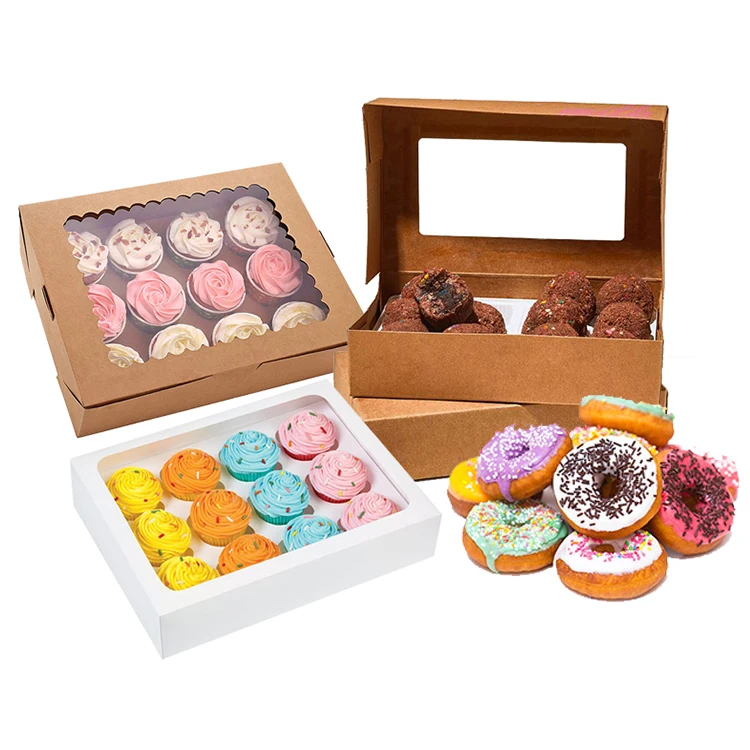 Оптовые дешевые печатные белые розовые биоразлагаемые картонные коробки для пирога Custom Cupcake Boxes 12 отверстие мини -пончики с логотипом с логотипом