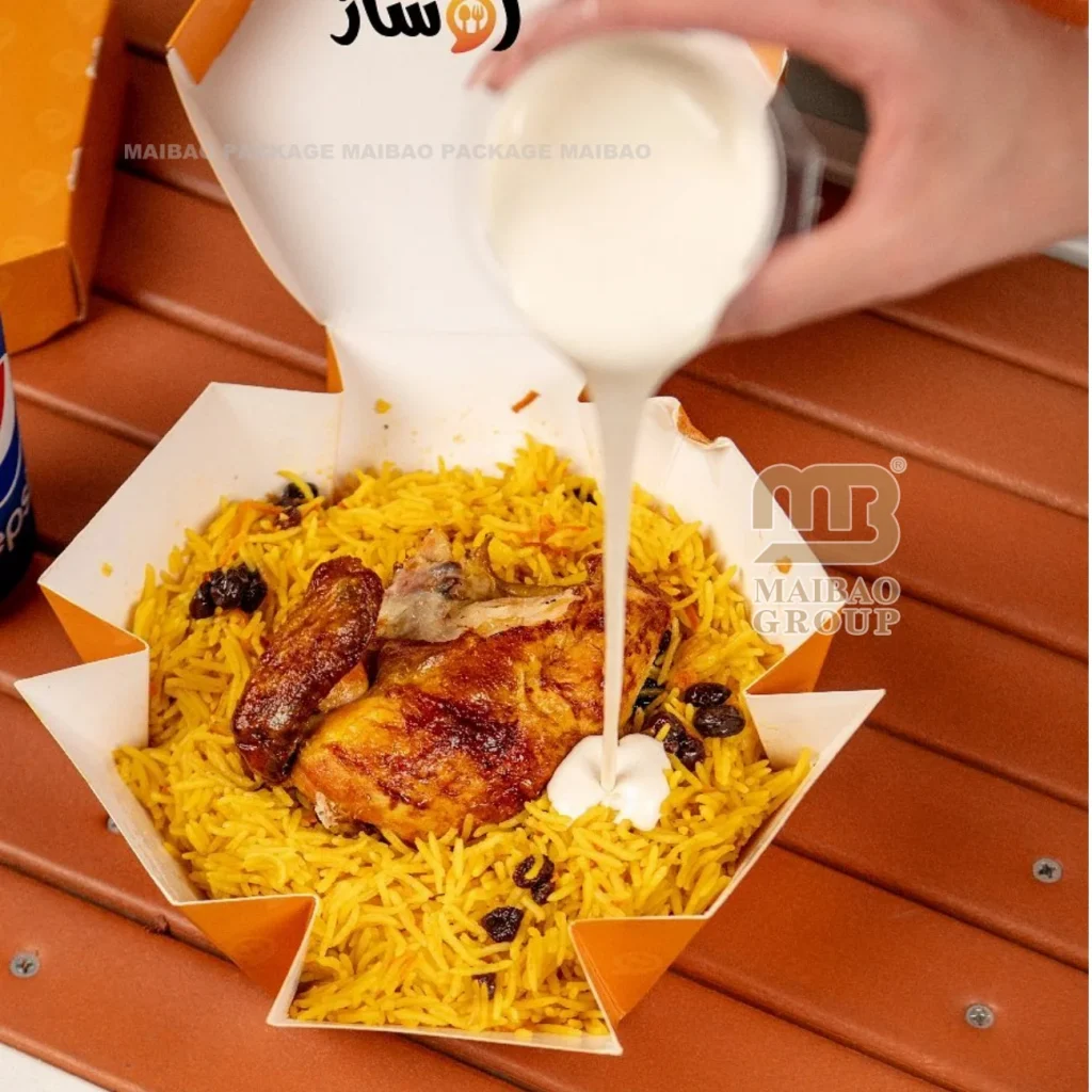 Упаковка для фаст-фуда Курица-гриль с рисом Бухари Коробка для пиццы из гофрированного картона Упаковка для фаст-фуда для риса