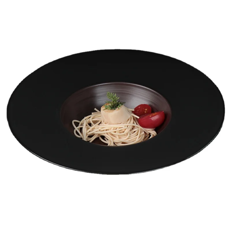 Матовая черная круглая паста, сладкая тарелка для ужина, керамическая тарелка для ресторана, банкета, свадьбы, общественного питания, оптовая продажа