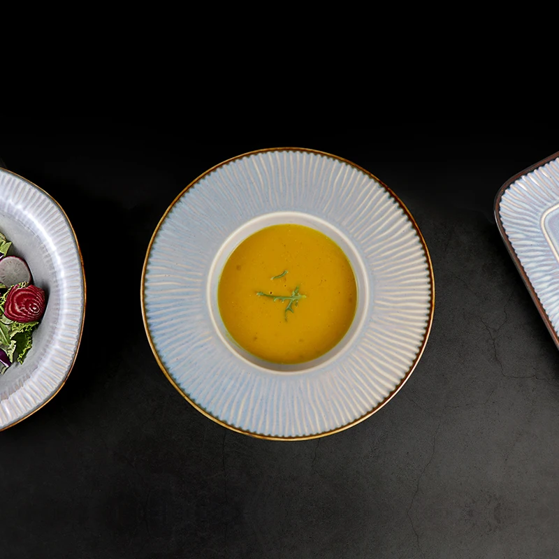 Антикварные фарфоровые тарелки с широкой оправой, тарелка для супа с макаронами, красочные тарелки для отеля