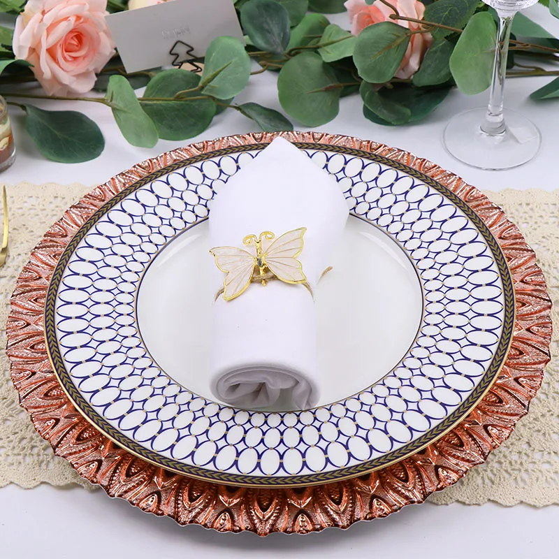 Прозрачная стеклянная посуда Дешевая оптовая продажа свадебного стекла Дизайнерские золотые зарядные пластины