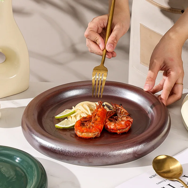 Свадебная посуда, керамические тарелки, белые, зеленые, коричневые круглые тарелки, элегантный дизайн, микроволновая печь, сейф